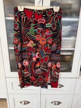 FARM Rio Black Multi Carnival-Print Midi Skirt